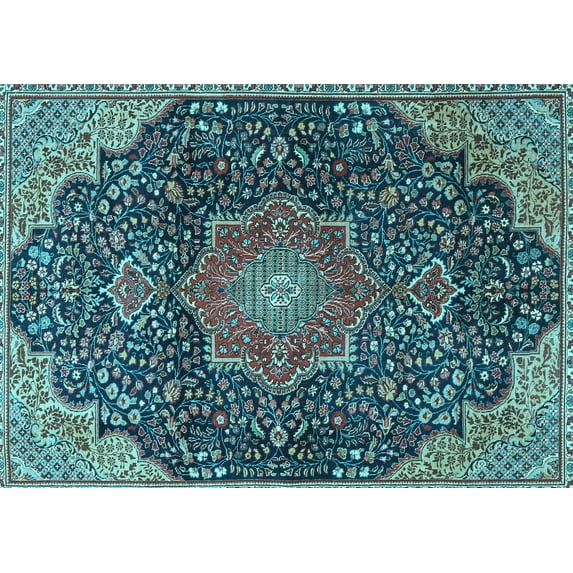 Ahgly Company Indoor Rectangle Medallion Light Blue Traditional Area Rugs, 5' x 7'
