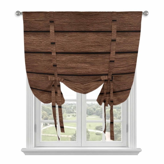 Dark Brown Wooden Balloon Curtains for Living Room/French Door, Vintage Western Country Wooden Board Tie Up Curtains 63 Inch Length Energy Saving Kitchen Curtains Shades for Windows 42"x63"