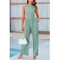 thumbnail image 3 of Wehilion Womens Summer One Piece Sleeveless Mock Neck Wide Leg Pants Rompers With Pockets, 3 of 9