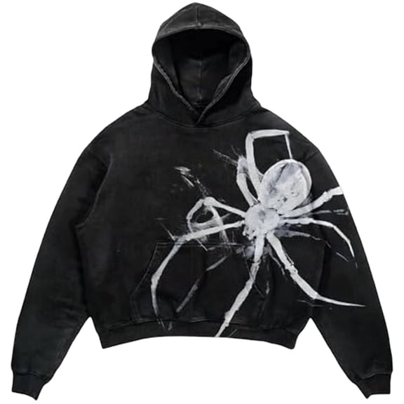 CONROSES Men's Hoodies Spider Graphic Y2K Long Sleeve Pullover Hoodie for Men Fall Streetwear Hooded Sweatshirts with Pocket