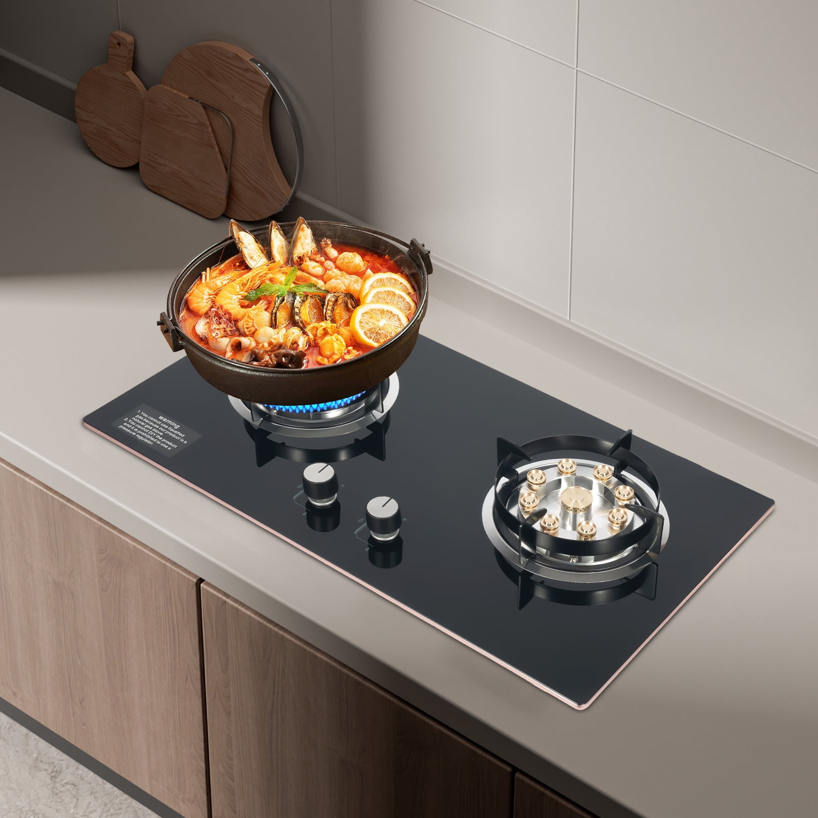 Kitchen Natural Gas Cooker Gas Cooktop Stove Top 2 Burners Built-in NG Gas Stove for Home, Restaurants