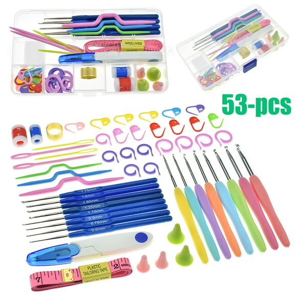 53 Pcs Crochets au Crochet Outils Aiguilles à Tricoter Points Tricot Tissage Fil d'Artisanat Ensemble Accessoires de Couture