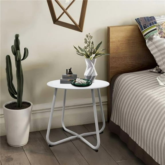 InQrands D45KC-WT Outdoor Side Table, 18'' Small Round Side Table with Adjustable Feet, White