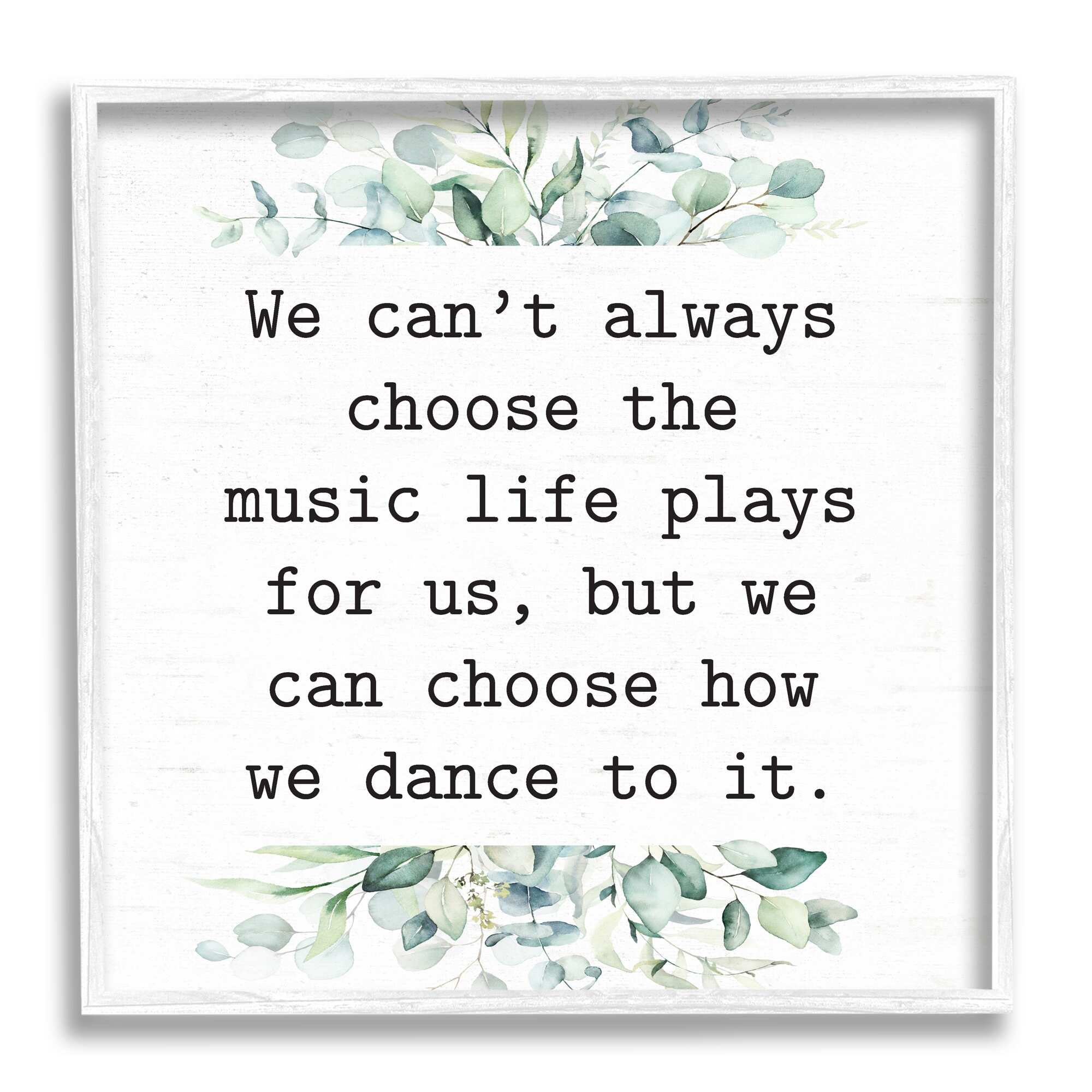 Stupell Industries Inspirational Music Life Quote Mixed Botanicals Arrangement Graphic Art White Framed Art Print Wall Art, Design by Lettered and Lined