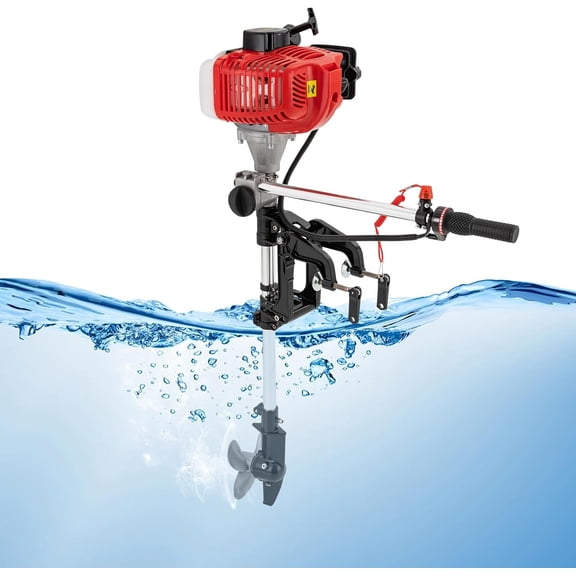 Miumaeov 52CC Outboard Motor, 2 Stroke 2.5 HP Outboard Motor Fishing Boat Engine with Air Cooling System, Boat Engine Heavy Duty Outboard Boat Motor Inflatable Outboard Motor Manual Start 6500R/Min