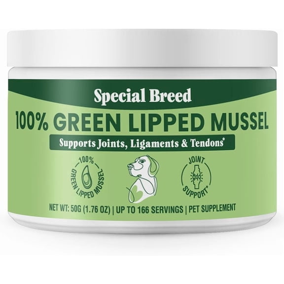Green Lipped Mussel Powder for Dogs & Cats - 100% New Zealand Green Lipped Mussels - Natural Hip & Joint Supplement for Joints, Tendons, Ligaments, Muscles - 50 Grams - Up to 166 Servings