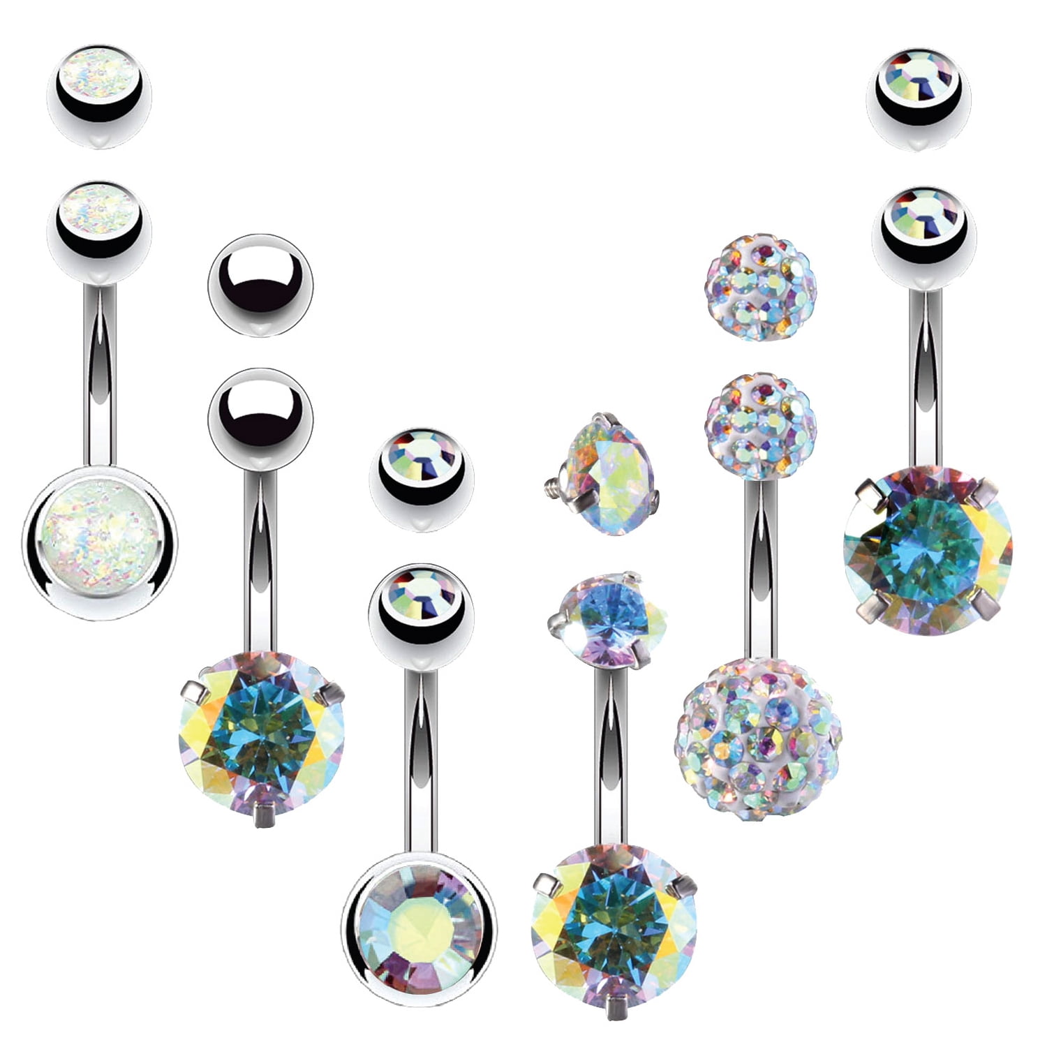 Heart Ball CZ Stone Belly Navel Bar Body Stainless Steel 2 Colours 013