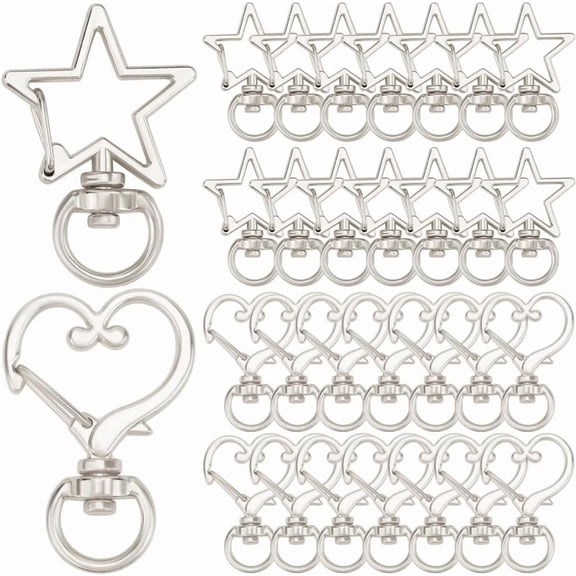 1 Box 40Pcs Swivel Lobster Clasp Silver Keychain Trigger Clasp Bulk Star Heart Shape Swivel Snap Hook Keychain Clip Alloy Spring Snap Clips