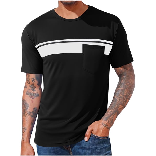 Styesk T-Shirts pour Homme T-Shirts en Coton pour Hommes T-Shirts Décontractés Basiques à Col Rond T-Shirts à Manches Courtes Tee-Shirts avec Poche Blouses à Col Rond Chemises