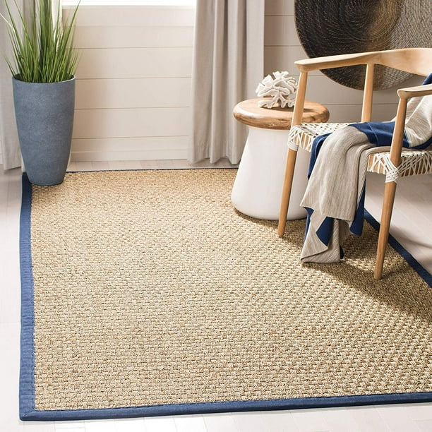 Safavieh Natural Fiber Collection Nf114e Basketweave Natural And Blue Summer Seagrass Area Rug 2 6 X 4 Walmart Com Walmart Com