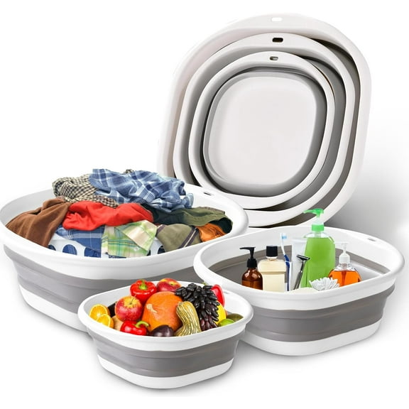 Mirdinner Collapsible Dish Tub 3 Pack(3/6/10L), Foldable Collapsible Wash Basin, Space-Saving Collapsible Sink Camping, Collapsible Basin for Dishing, Fruit, Beverage Tubs, Camping