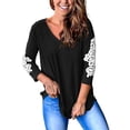 thumbnail image 2 of Babysbule Womens Clearance Tops Women's Lace Three Quarter Sleeve V-Neck T-Shirt Loose Shirts Casual Tee Tops, 2 of 8