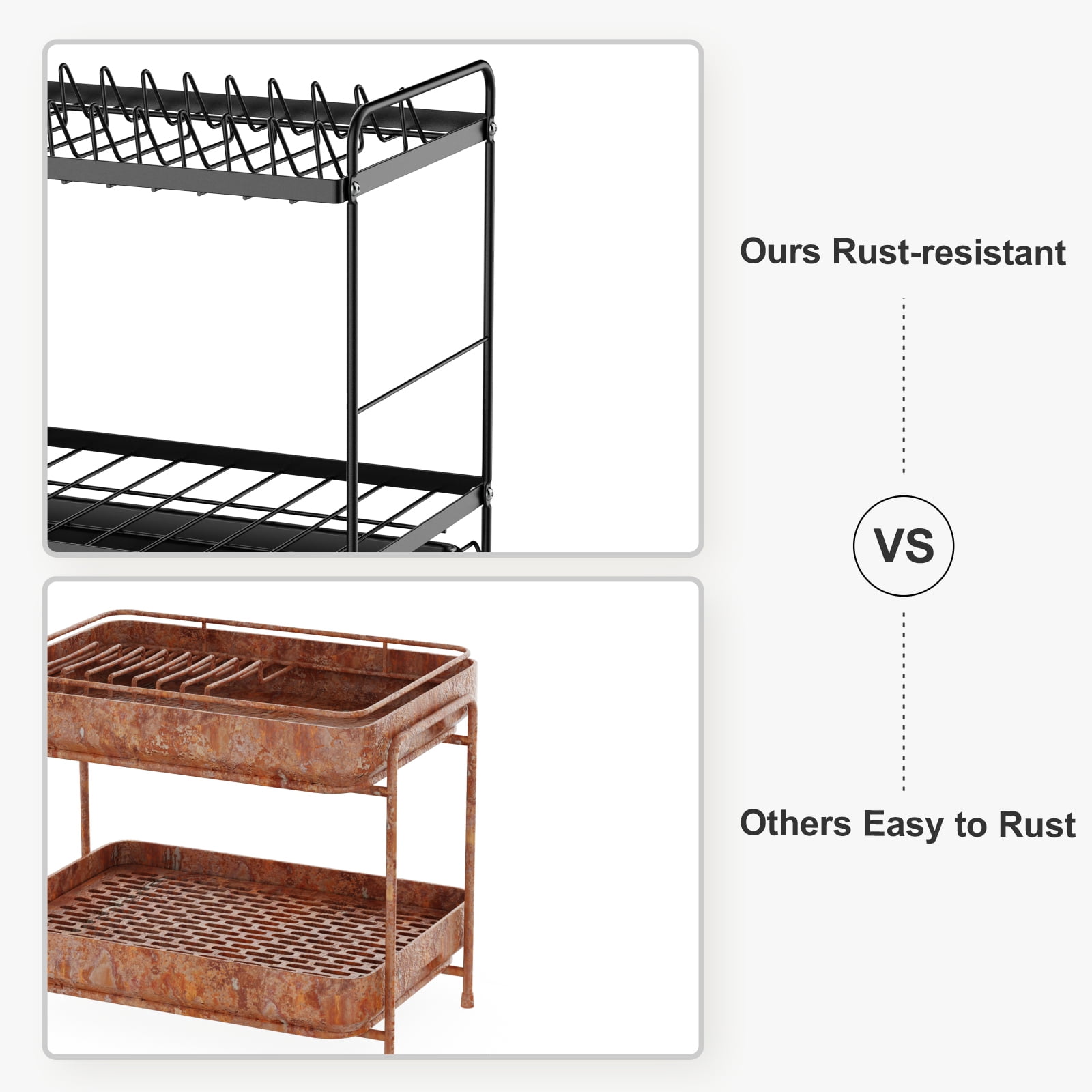 iSPECLE 2 Tier Dish Racks Dish Drainers with Water Tray Cutlery Holder for Small Kitchen Households Black, 18.90 x 8.27 x 11.81 Inches