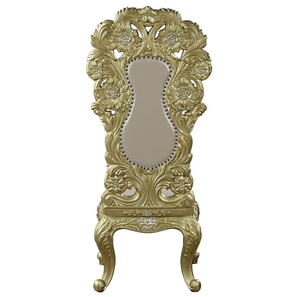 Acme Cabriole Side Chair (Set-2) Light Gold Synthetic Leather & Gold