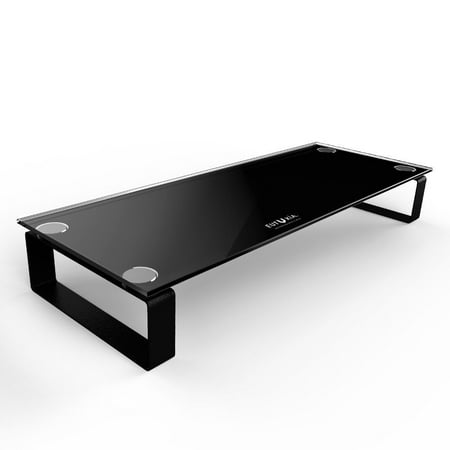 Eutuxia Type-S Black Tempered Glass Monitor Stand, TV, Laptop, Computer, All-In-One Desktop, Printer Riser [21.75 x 8.25 x 3.25