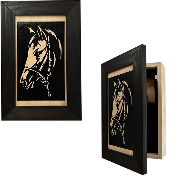 Horse Wall Art Gun Storage Cabinet Furniture - Handcrafted Gun Storage Wall Decor - Gun Shelf with Magnetic Lock for Quick Access by Bellewood Designs