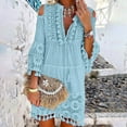 thumbnail image 2 of FAVIPT Boho Flowy Dresses for Women Long Sleeve V Neck Maxi Dress Drop Shoulder Hollow out Tassel Dresses Casual Lace Summer 2025 Dress Light Blue,L, 2 of 6