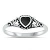 CHOOSE YOUR COLOR Heart Simulated Black Onyx Promise Ring .925 Sterling Silver Band CZ Female Size 4