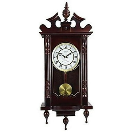 Classic 31 in. Chiming Wall Clock with Roman Numerals & A Swinging Pendulum in A Cherry Oak Finish