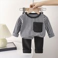 thumbnail image 2 of Gerichy Baby Boys Girls Plaid Set Round Neck Long Sleeve Cotton Tops Shirts Set Winter Home Elastic Waist Pants Comfy Lightweight 9M-12T, 2 of 5