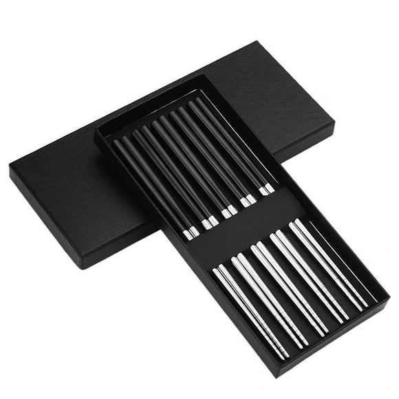 Granjero Gordo 5 pares de palillos chinos portátiles de acero inoxidable hechos de paja de trigo de metal reutilizables, adecuados para el hogar, campamento, color negro