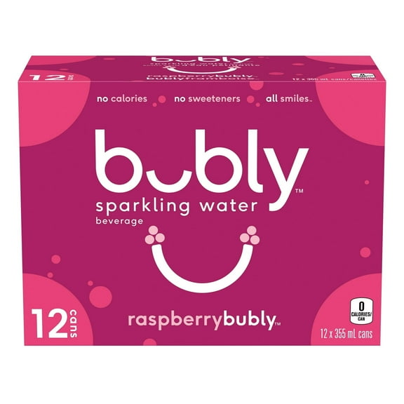 Bubly Raspberry Sparkling Water Beverage, 12x355ml cans, 4.26L/144 oz