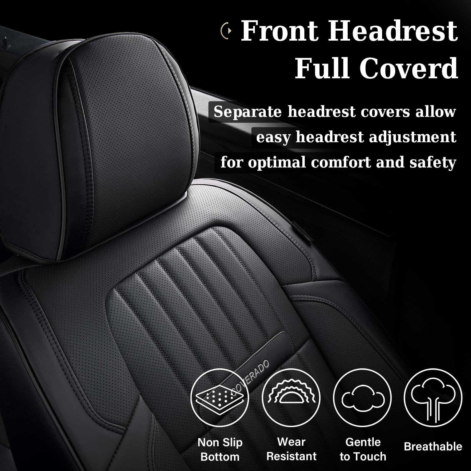 Coverado Car Seat Covers Full Set, Black Front and Rear Seat Protectors, Waterproof Faux Leather Universal Fit for Most Cars