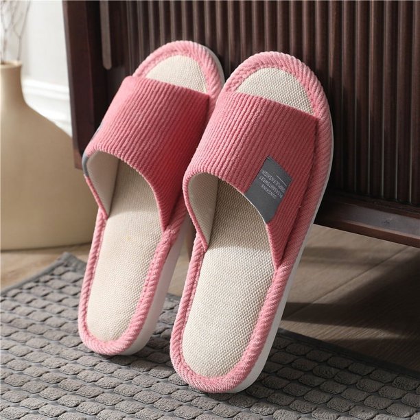 Zapatillas de lino para las cuatro estaciones, lindas zapatillas de piso para amantes del algodón y lino, antideslizantes y absorbentes del sudor para otoño e invierno para mujer