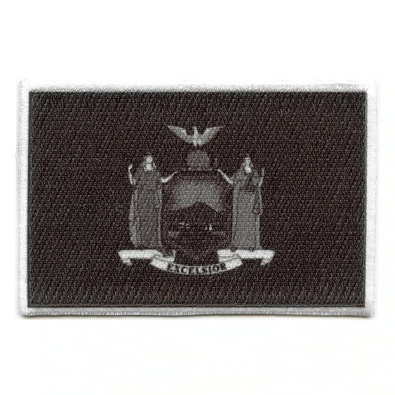 New York Patch State Flag Grayscale Embroidered Iron On