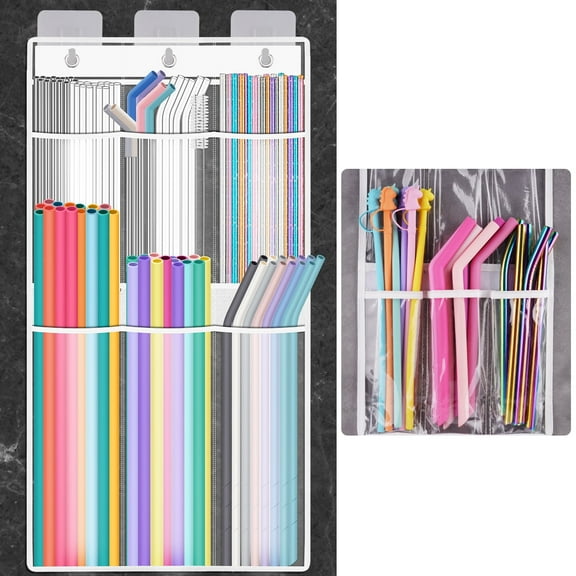 NiHome Large Capacity Transparent Straw Organizer - 6 Pockets, 2 - Tier Design, Fits All Straw Types, Multiple Mounting Options, Durable & Space - Saving（Clear Color）