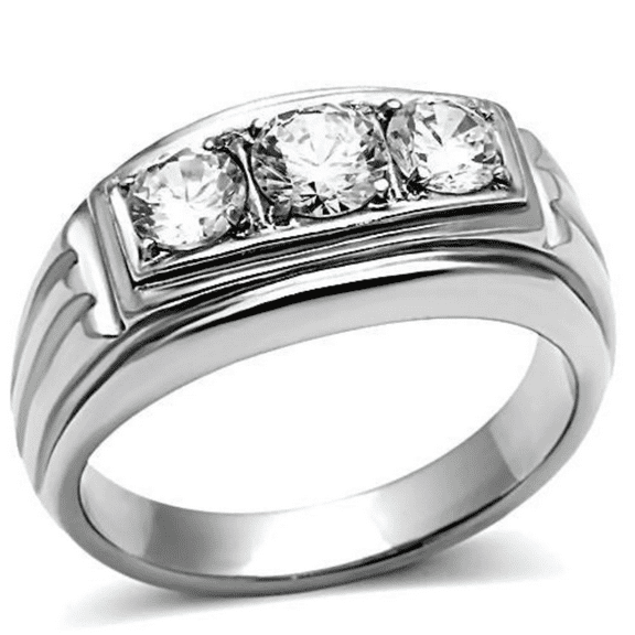 3CT Moissanite (D/VVS1) Round Three Stone Ring 14K White Gold Plated for Men's for Gifts Fine Jewelry