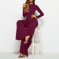 thumbnail image 5 of Riforla Jumpsuits for Women Casual Jumpsuits Loose Fit Belted Dressy Long Sleeve Crewneck Autumn Jumpsuit Long Wide Legs Formal Rompers Women's Jumpsuit L, 5 of 8
