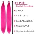 thumbnail image 2 of Hot Pink Braid Ponytail Extensions with Elastic Tie Synthetic Colorful Braiding Hair Extension for Braids Fashion Festival Rave Hair for Friends (Pack of 2), 2 of 5