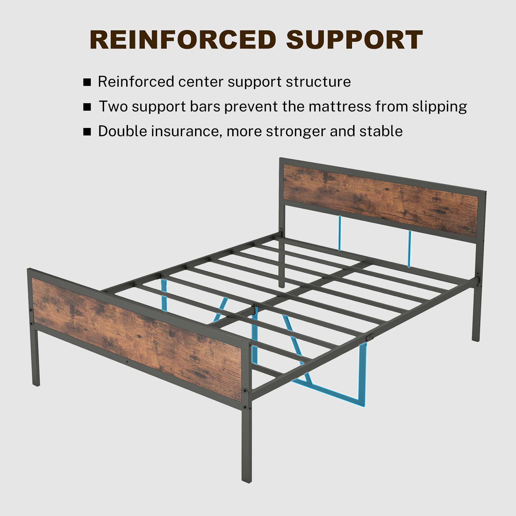 PAPROOS Full Platform Bed Frame with Headboard and Footboard, Metal Full Size Bed Frame with Underbed Storage and Strong Slat Support, Bedroom Furniture, No Box Spring Needed, White
