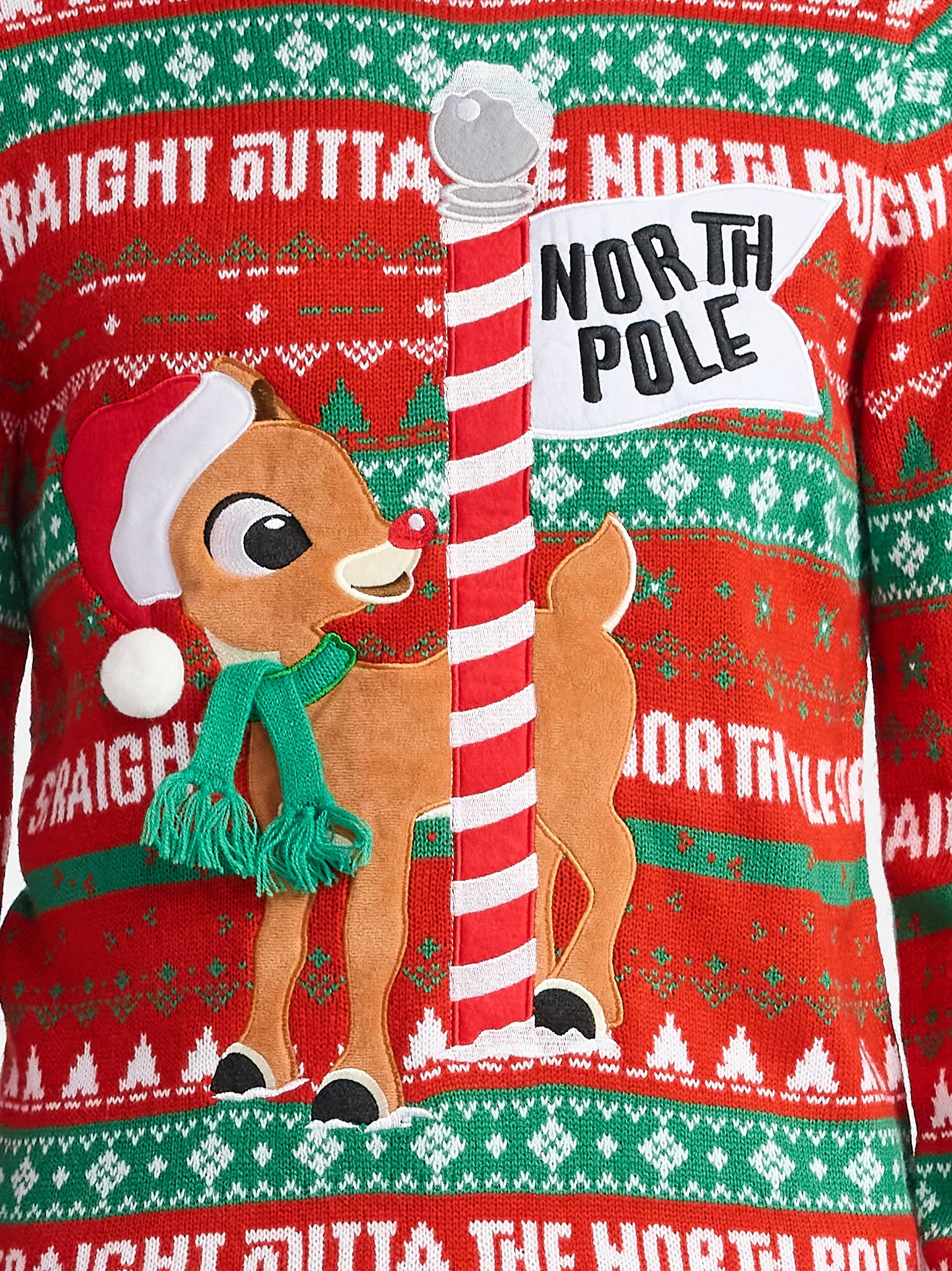 Rudolph The Red-Nosed Reindeer Men's North Pole Christmas Sweater, Midweight, Sizes S-3XL