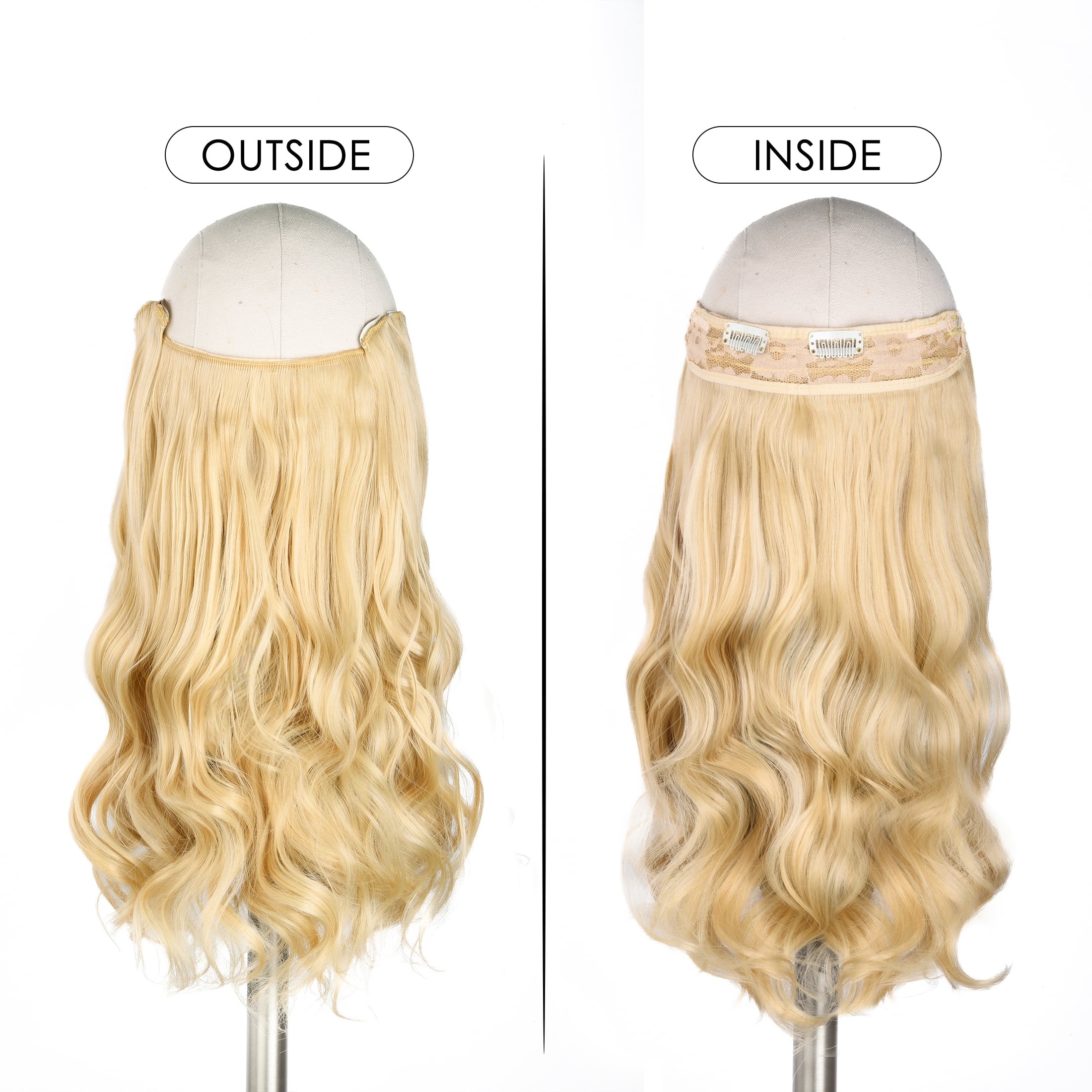 Silike 16" Fish Line Clip In Curly Hair Extensions  3 Piece Set (1 Large + 2 Small Wefts) for Flexible Styling Multi-Color Synthetic Fiber Hairpieces