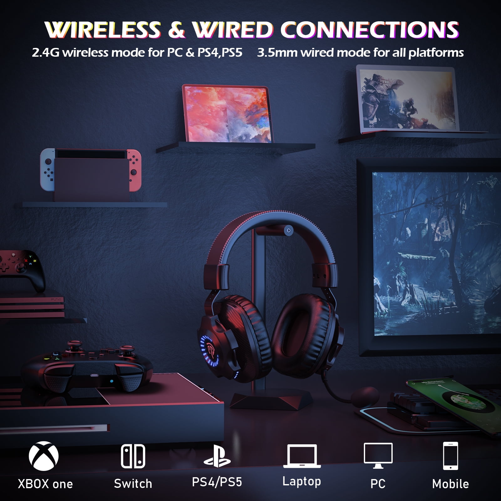 Wired Gaming-Kopfhörer mit Mikrofon für PC und Xbox One RGB-LED-Licht Gaming Headset PS4 EasySMX PS4 Gaming Headset 