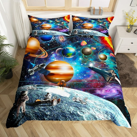 Planet Earth Bedding Set Solar System for Kids Duvet Cover Queen,Cosmic Comforter Cover Mystery Outer Space Zodiac Astronaut Bed Sets Galaxy Starry Sky Stars Constellation Bedroom Decor
