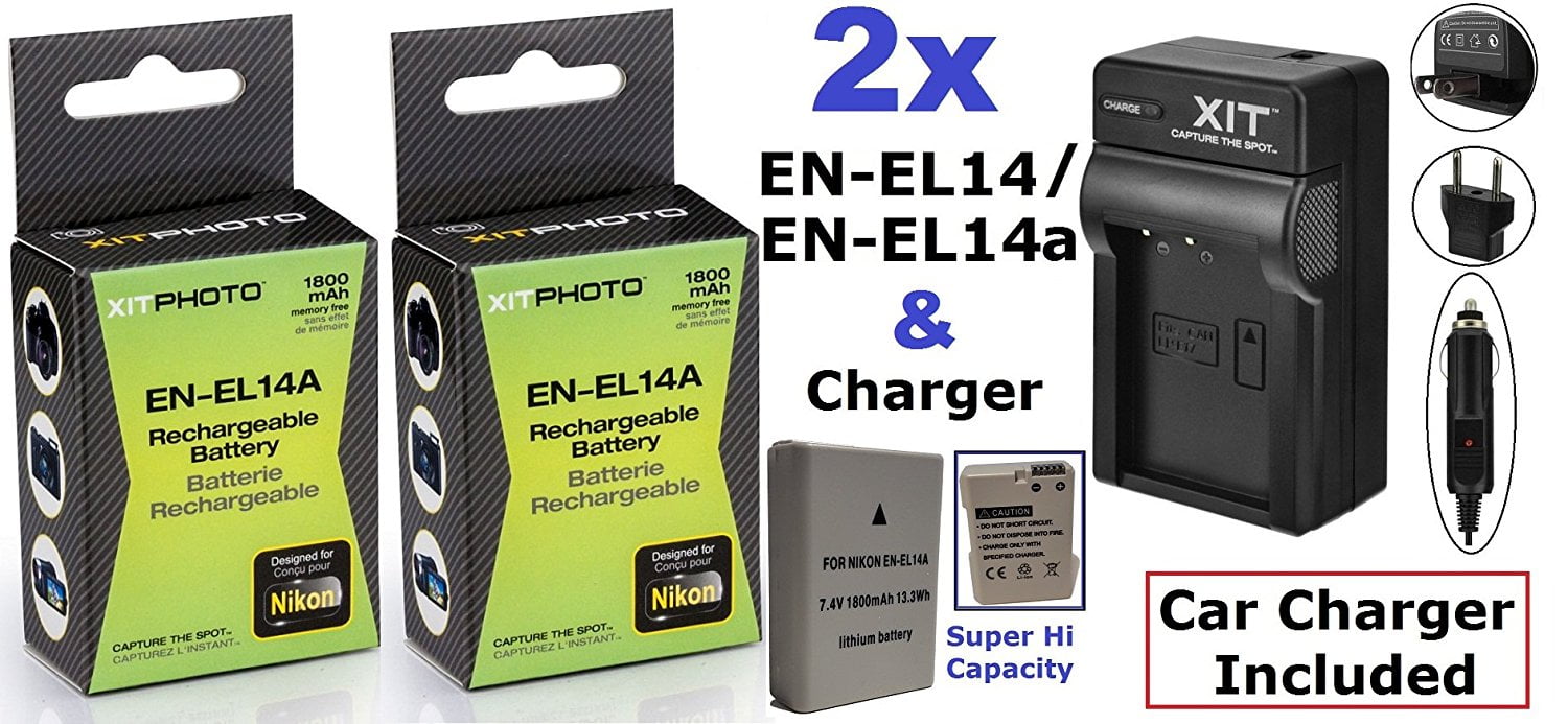 2300 mAh 2 Pcs EN-EL14a Li-Ion Battery for Nikon D5300 D3300 