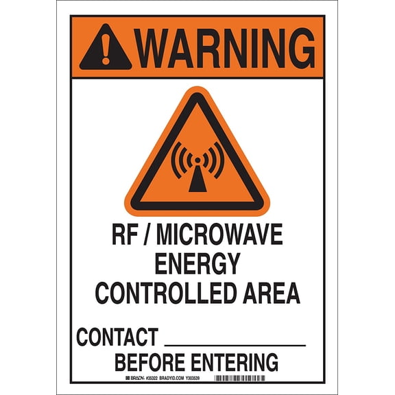 Brady 35325 Aluminum, 14" X 10" Warning Sign Legend, "Rf/Microwave Energy Controlled Area Contact ____ Before Entering (W/Picto)"