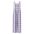 thumbnail image 5 of Casual Jumpsuit for Women Summer Button Strap Plaid Criss Cross Bib Jumper with Pocket Loose Pleated Wide Leg Outfits, Purple, XL, 5 of 7