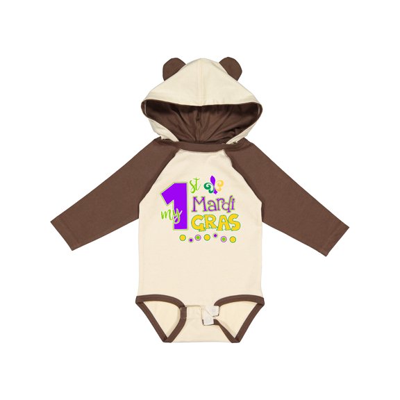 Inktastic My 1st Mardi Gras with Dots Boys or Girls Long Sleeve Baby Bodysuit