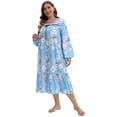 thumbnail image 5 of Xmarks Womens Nightgowns Long Sleeve Lounger House Dress Soft Floral Nightdress Blue US 12, 5 of 7