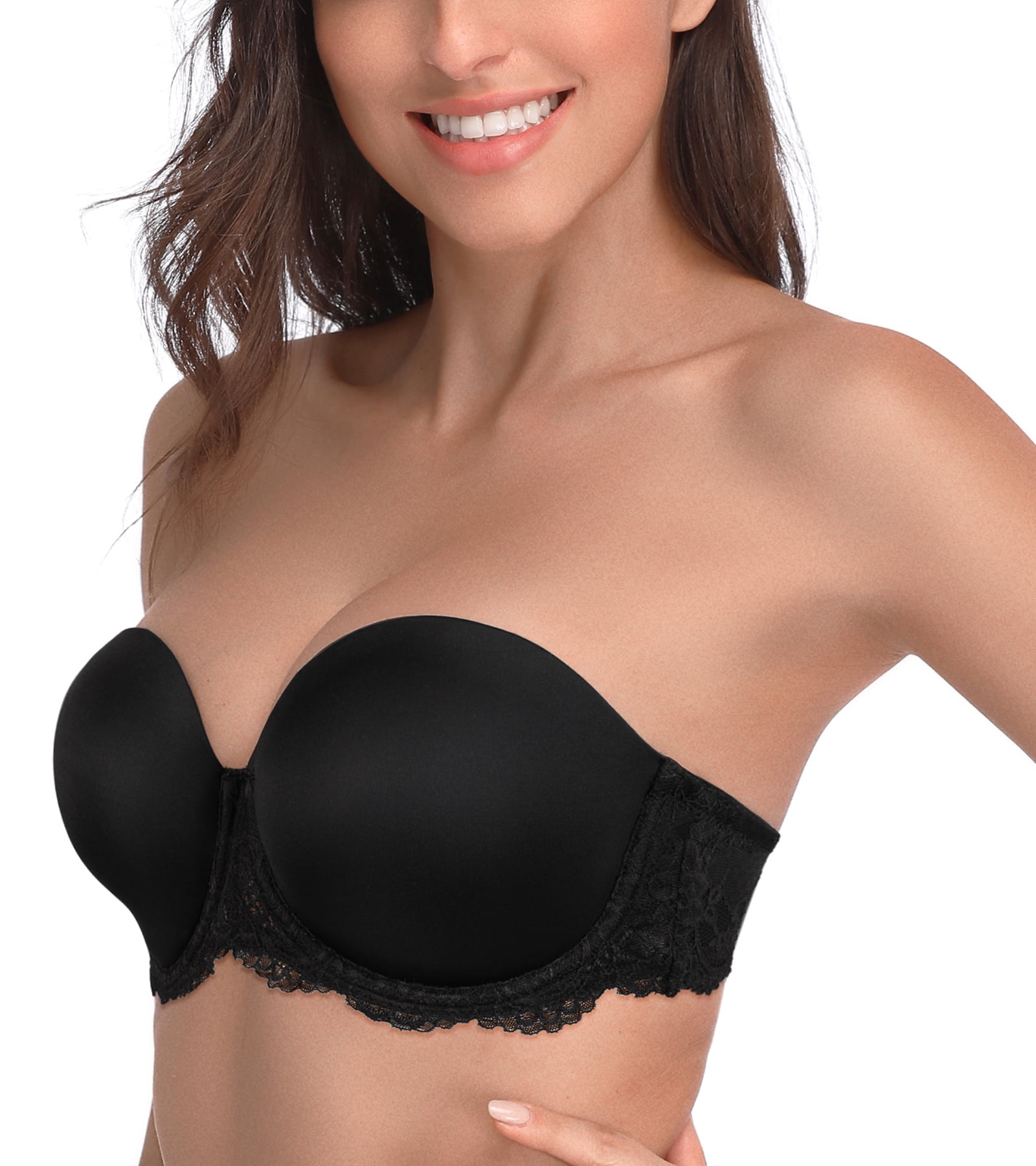 Wingslove Strapless Bra for Women Underwired Push Up Full Figure Bra  Multiway Carpet 8-Way Convertible Straps,Black Nude 38D