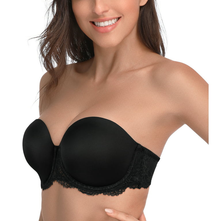 Exclare Women's Multiway Strapless Lace Bra Full Figure Underwire Contour  Beauty Back Plus Size Bra(Black,40C)