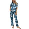 thumbnail image 2 of Unique Bargains Women's 2pcs Floral Button Down Pajama Set Nightwear Sleepwear Sets, 2 of 5