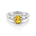 thumbnail image 2 of Gem Stone King 925 Sterling Silver Yellow Citrine and White Topaz 3 Stone Engagement Ring for Women | 1.18 Cttw | Oval 8X6MM | Round 2MM | Gemstone Birthstone | Available in Size 5,6,7,8,9, 2 of 4