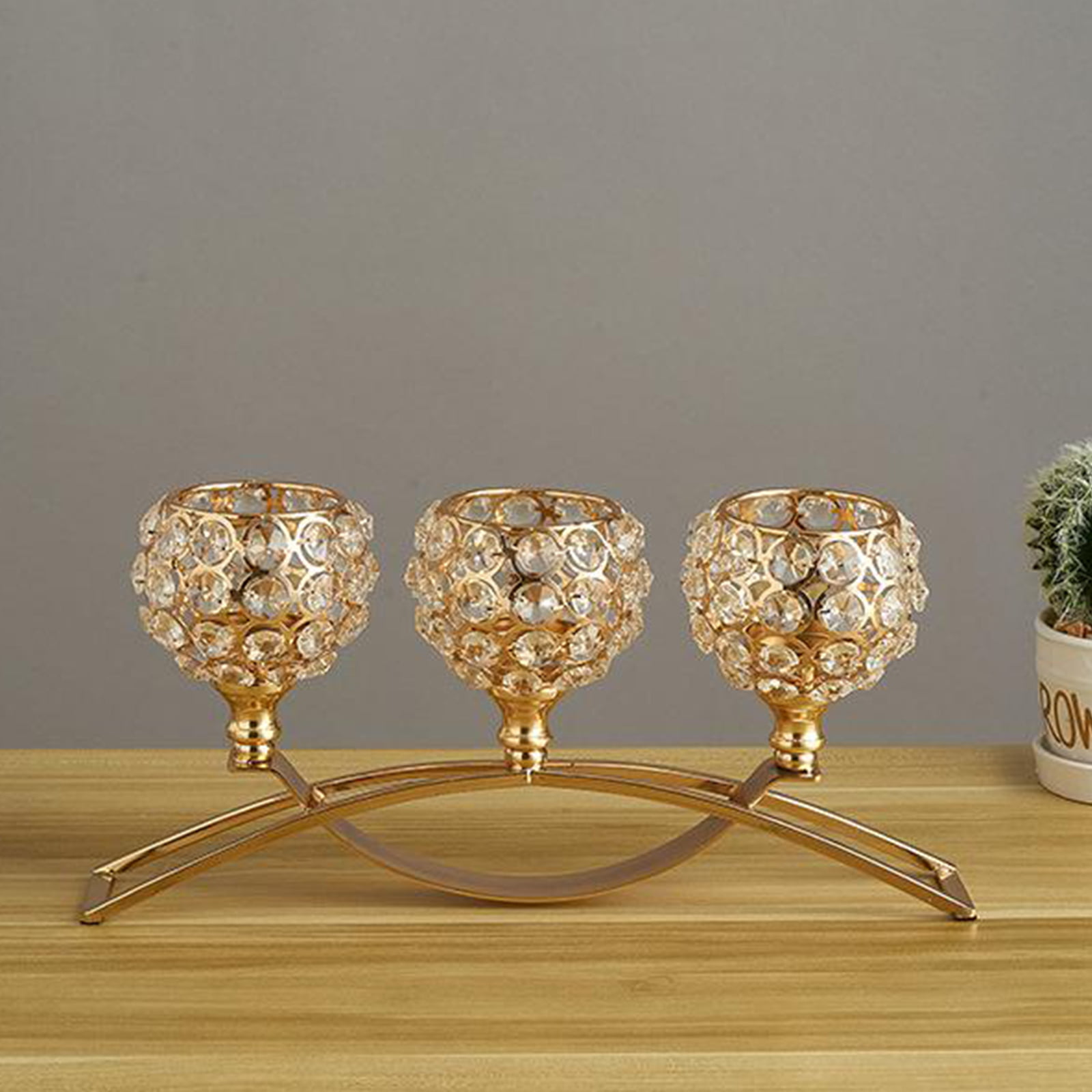 New Crystal Candle Holder 3 Arms Candelabra Wedding Table Ornament Golden 