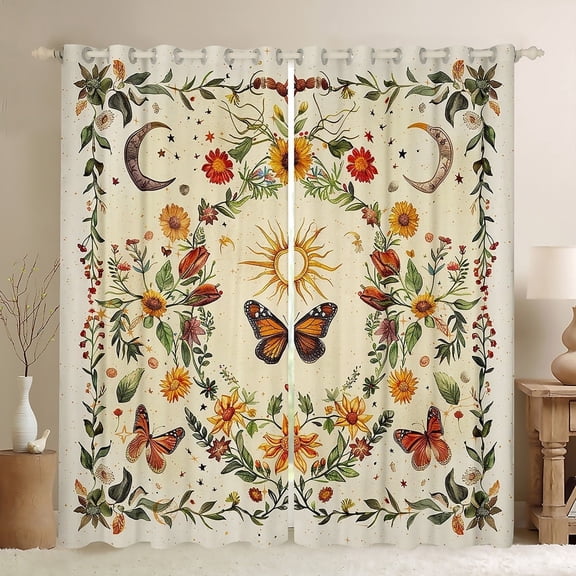 Feelyou Hippie Butterfly Kids Curtains Pack of 2 (42x84 Each), Boho Tribal Sun Curtains Blackout, Rustic Vibrant Floral Bedroom Curtains, Microfiber Bedroom Decor