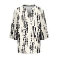 thumbnail image 5 of TaTaai Women's Roll Tab Sleeve Blouse, Printed V Neck Shirt, Linen Look Three Quarter Top for Casual Summer Gift, 5 of 5